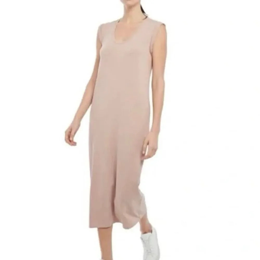 THEORY Size L Cuff Sleeve Scoop Neck Knit Tank Midi Dress Quartz Modal Blend‎ - Picture 8 of 8